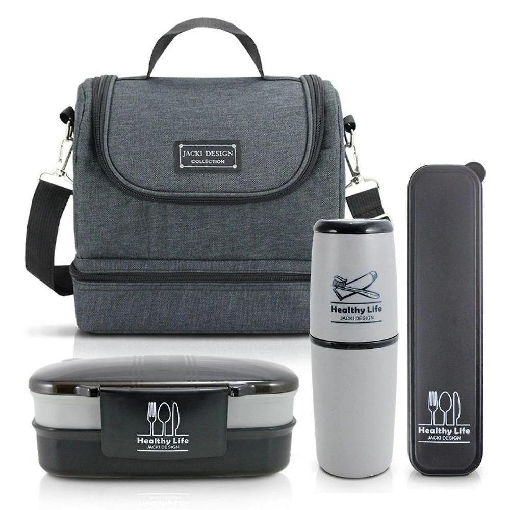 Kit Bolsa Térmica 2 Andares, Marmita, Porta Talheres E Porta Escova Preto