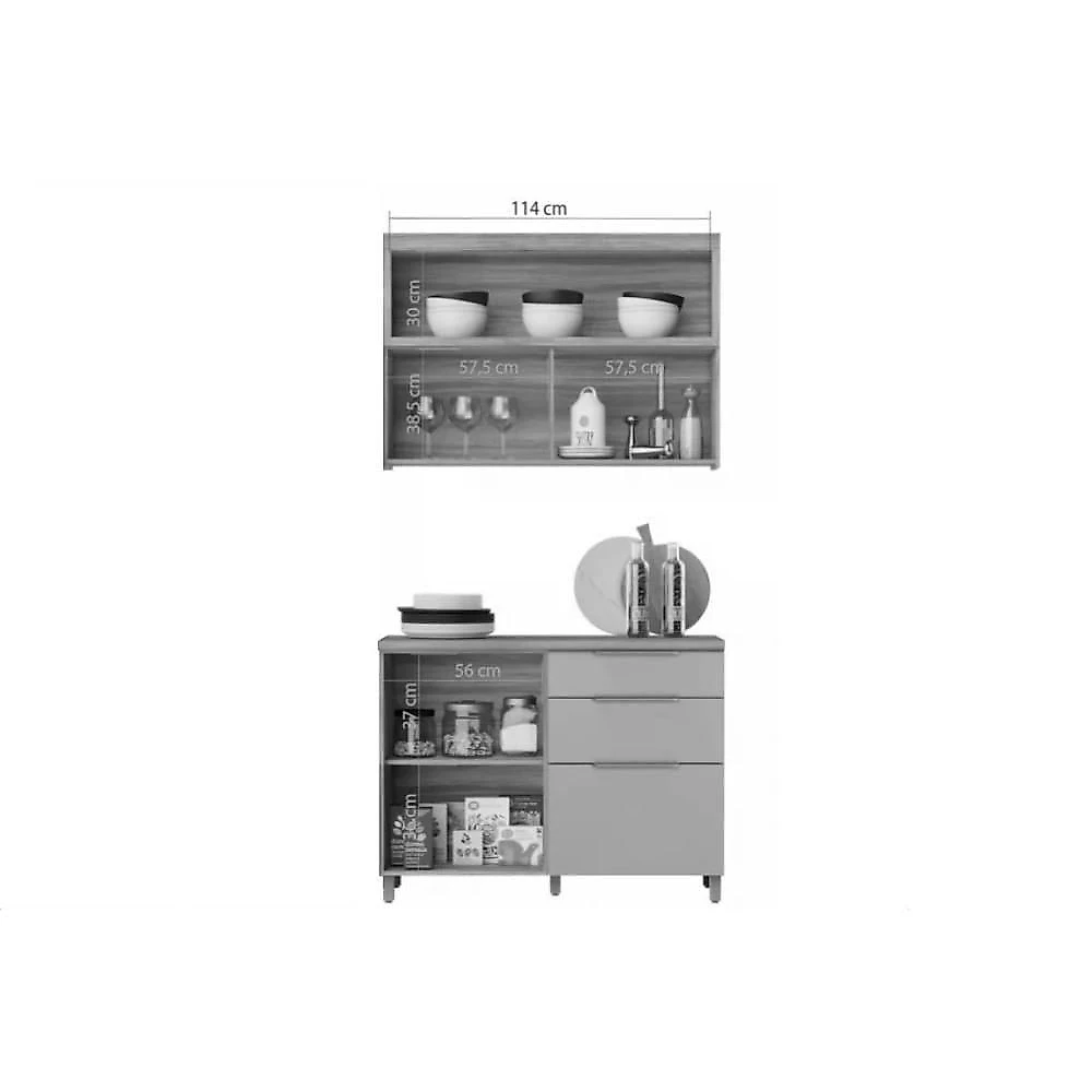 Cozinha Modulada Nesher Marquesa 2 Peças (1aéreo+1balcão) C2p29 Nature-nesher