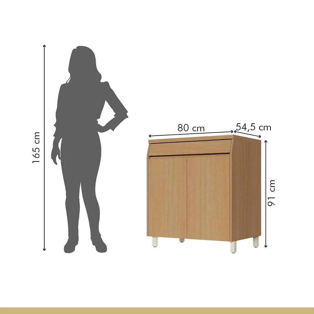 Balcao 2 Portas 1 Gaveta 80cm Simone Mendes 100% Mdf Carvalho/Greige
