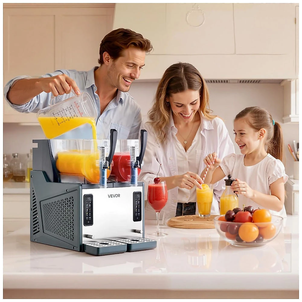 Máquina de Slush Raspadinha VEVOR 4Lx2 Duplo Tanque Frozen Margariteira Auto Limpeza 240V