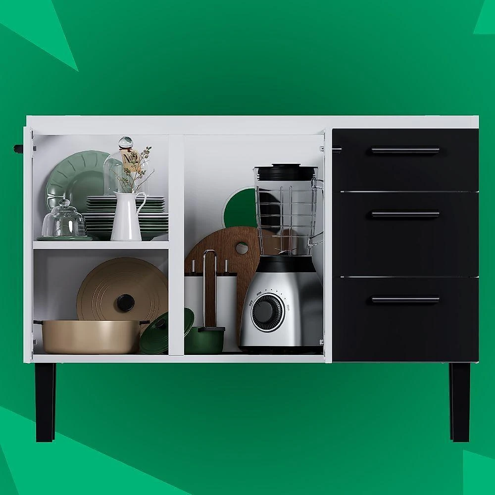 Gabinete Atena sem Porta 3 Gavetas Aço Eletrogalvanizado 145cm Preto Cozimax