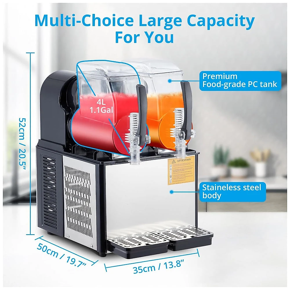 Máquina de Slush Raspadinha Garvee 3L Frozen Comercial Aço Inox Auto Limpeza Preta