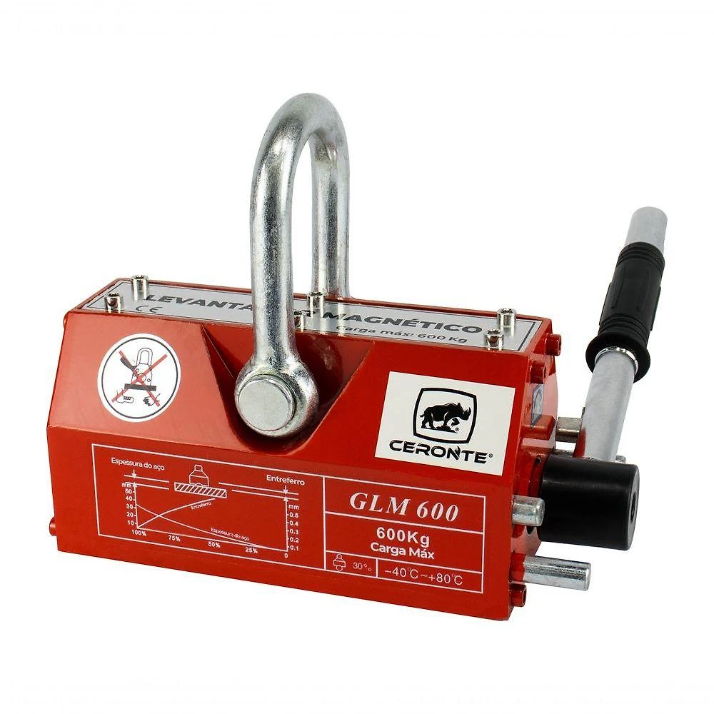 Levantador Magnético GLM 600 600KG Manual com Ímãs de Neodímio e Trava de Alavanca Ceronte