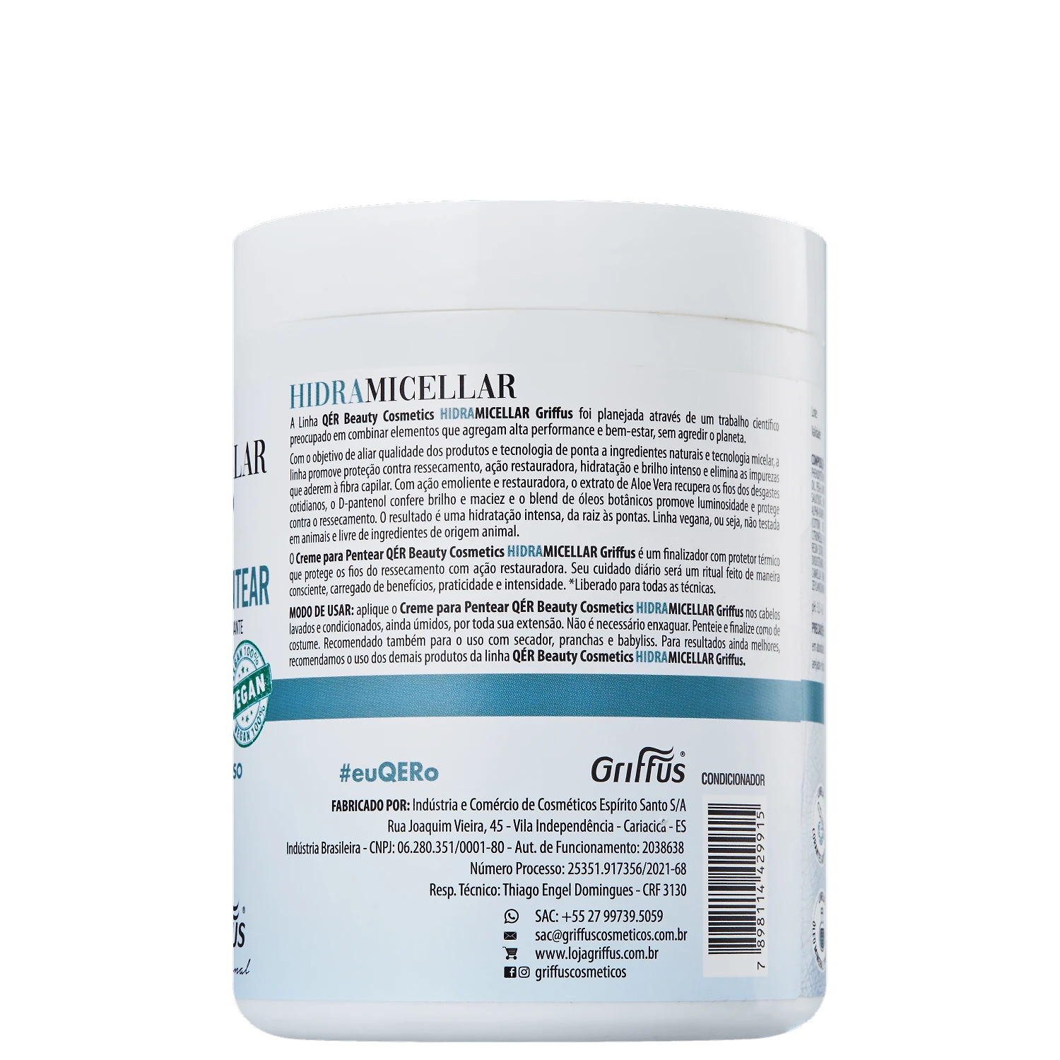 Miniatura Griffus QÉR Beauty Cosmetics Hidramicellar - Creme para Pentear 1kg