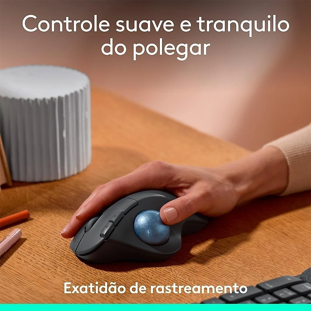 Mouse Sem Fio Logitech Trackball ERGO M575S, Bluetooth e USB Logi Bolt, Controle Fácil do Polegar, Preto - 910-007031
