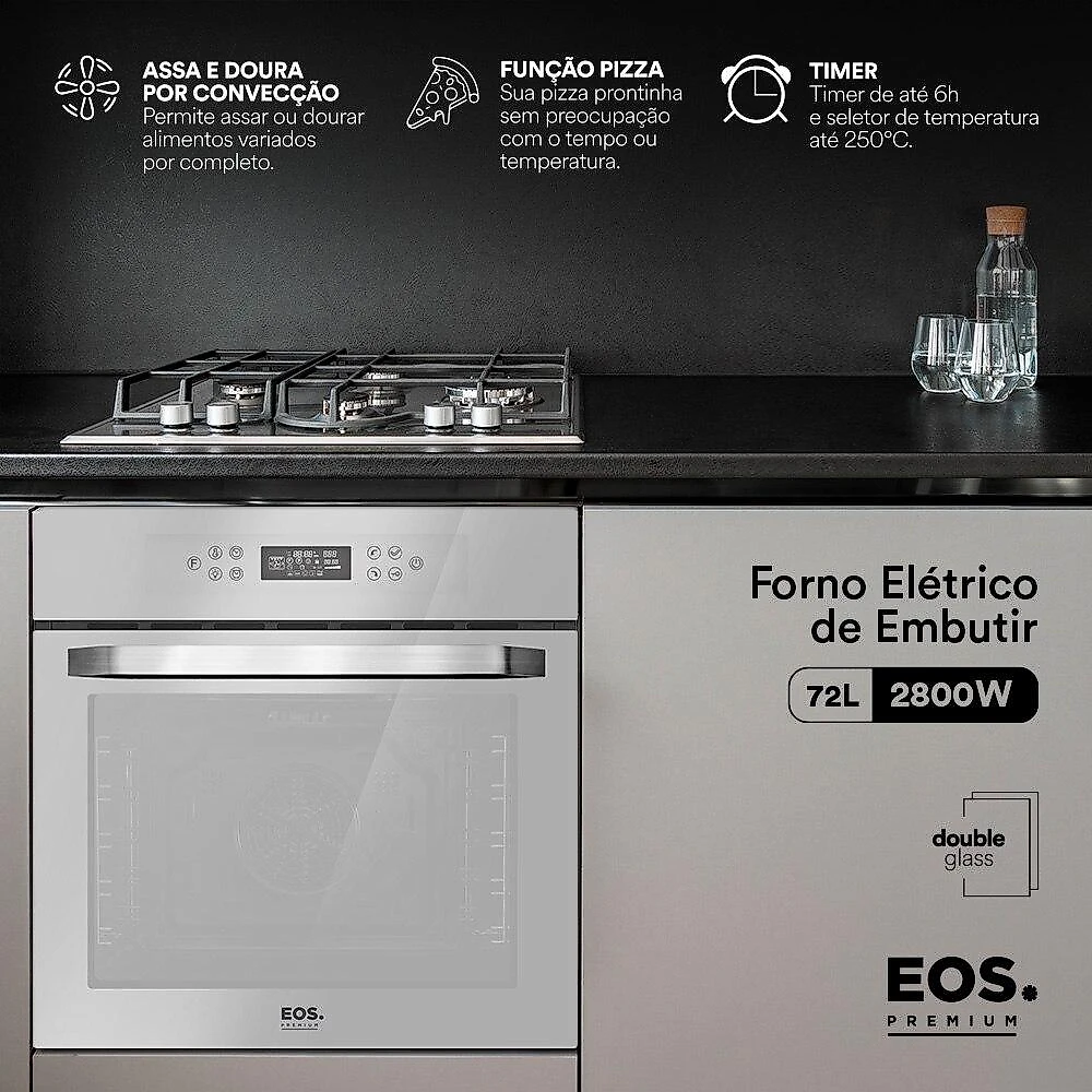 Forno Elétrico de Embutir EOS 72 Litros Porta de Vidro Espelhado EFE72EED 220V