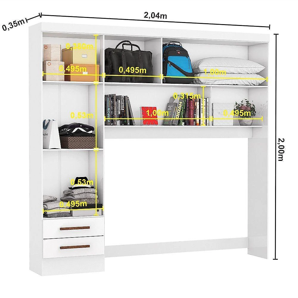 Guarda Roupa Modulado Paris 5 Portas 2 Gavetas Branco