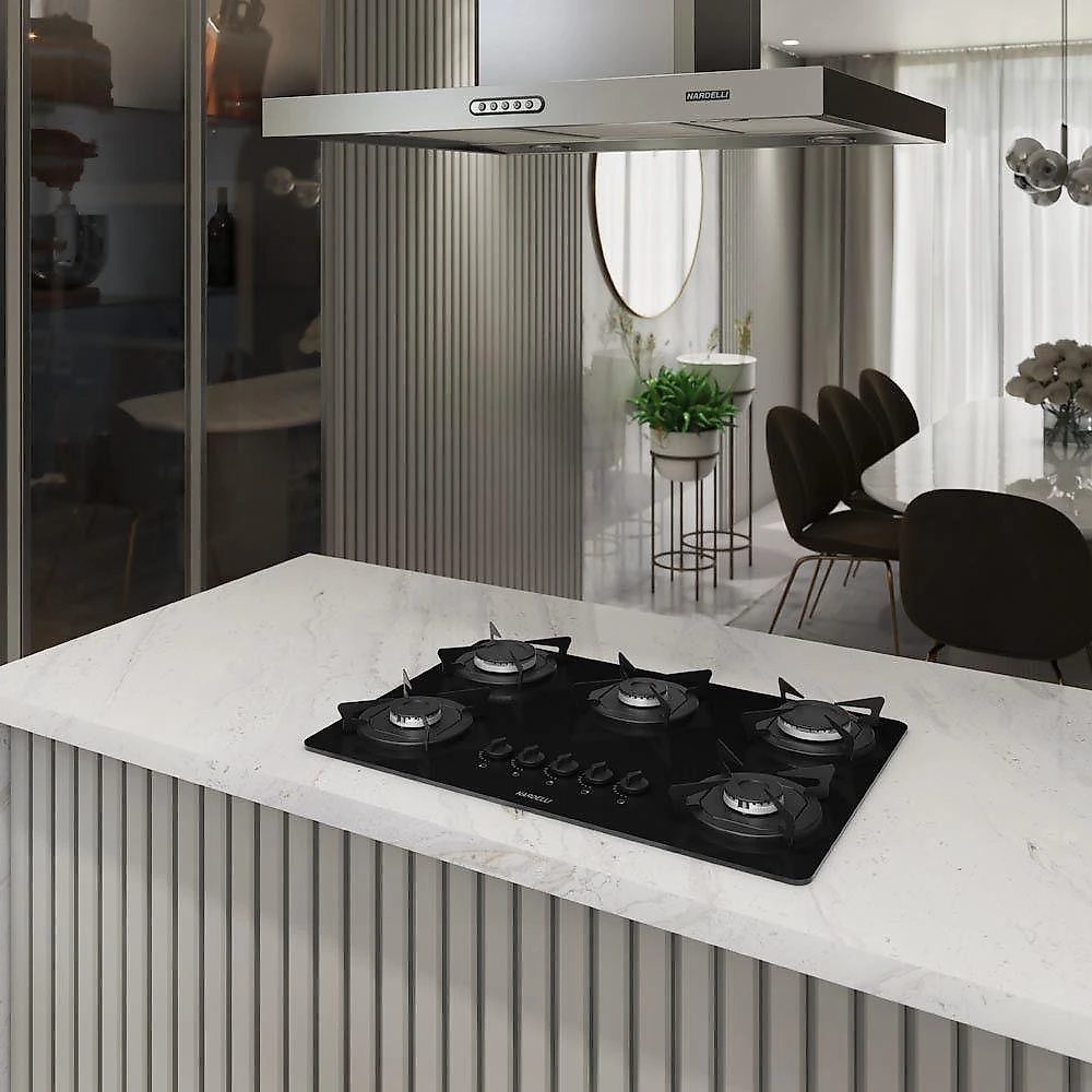Cooktop Nardelli à Gás Ndl 5b Vidro Preto Flange Esmaltada Preto Bivolt