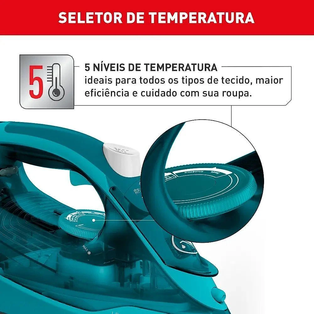 Ferro a Vapor Arno FUP1 1500W Base Antiaderente Azul-turquesa 110V