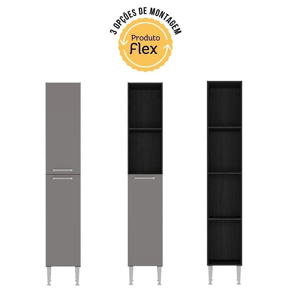 Paneleiro Armário De Cozinha 31,5cm 2 Portas Flex Pequim Multimóveis Mp2382 Preto/lacca Fumê