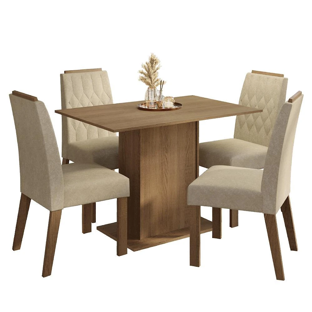 Conjunto sala de jantar tampo de madeira 4 cadeiras rustic/imperial romã madesa