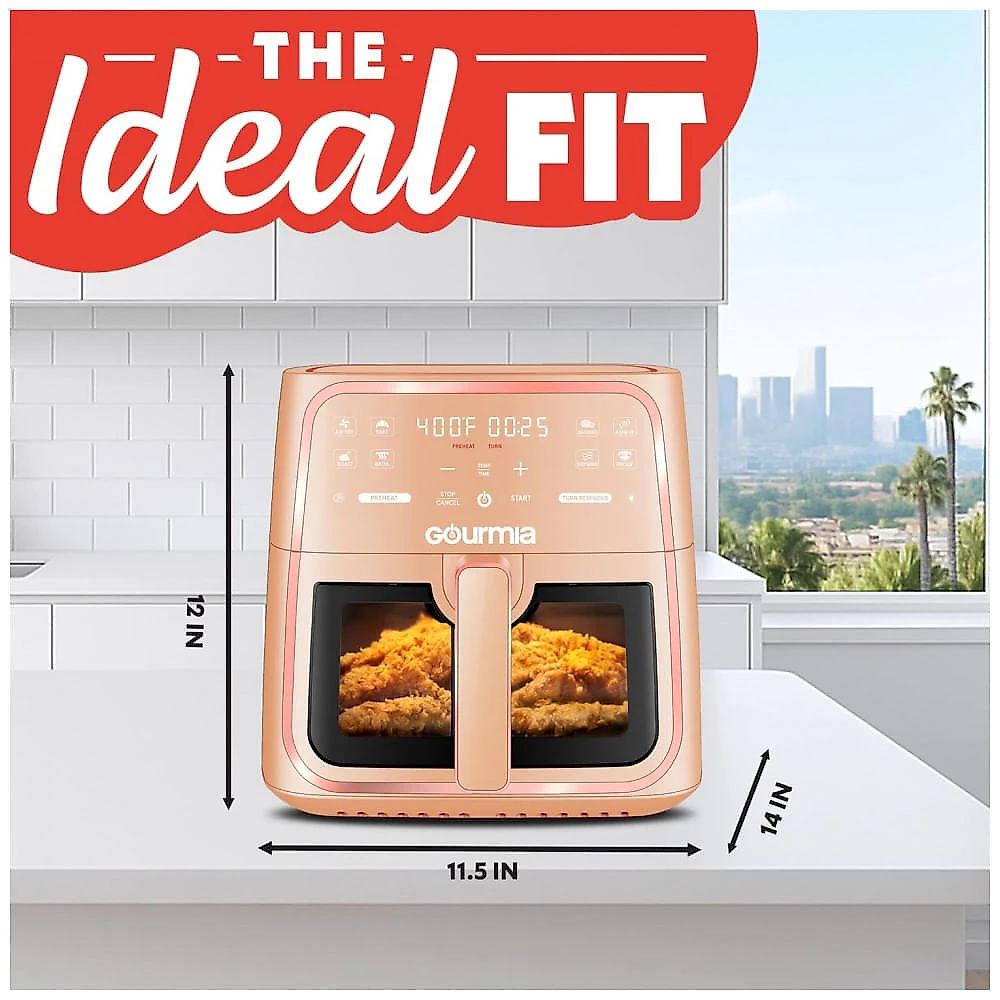 Fritadeira Elétrica Air Fryer Gourmia Pêssego 7,6L Janela com Luz 8 Programas FryForce 360 1700W 110V