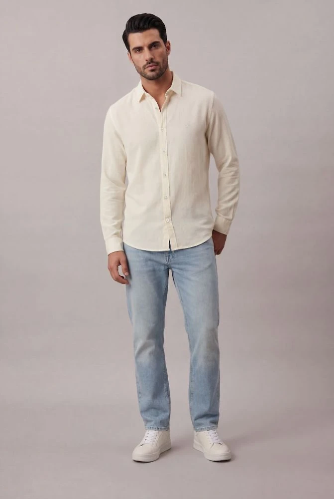 Camisa Manga Longa Regular Cannes Linen - Amarelo Claro