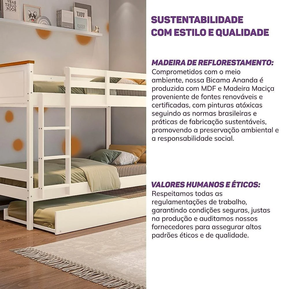 Treliche Solteiro Juvenil Ananda Casatema MadeiraOriginals Treliche Solteiro Madeira Maciça Ananda Casatema Off White/Mel