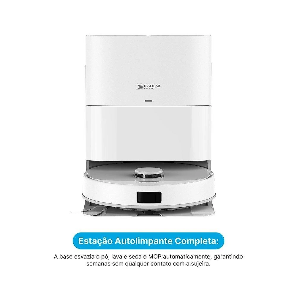 Robô Aspirador e passa pano KABUM! smart K4000, Base Autolimpante, MOP Duplo Extensível, IA, 20000Pa, 220V, Branco - KSAR400020BR