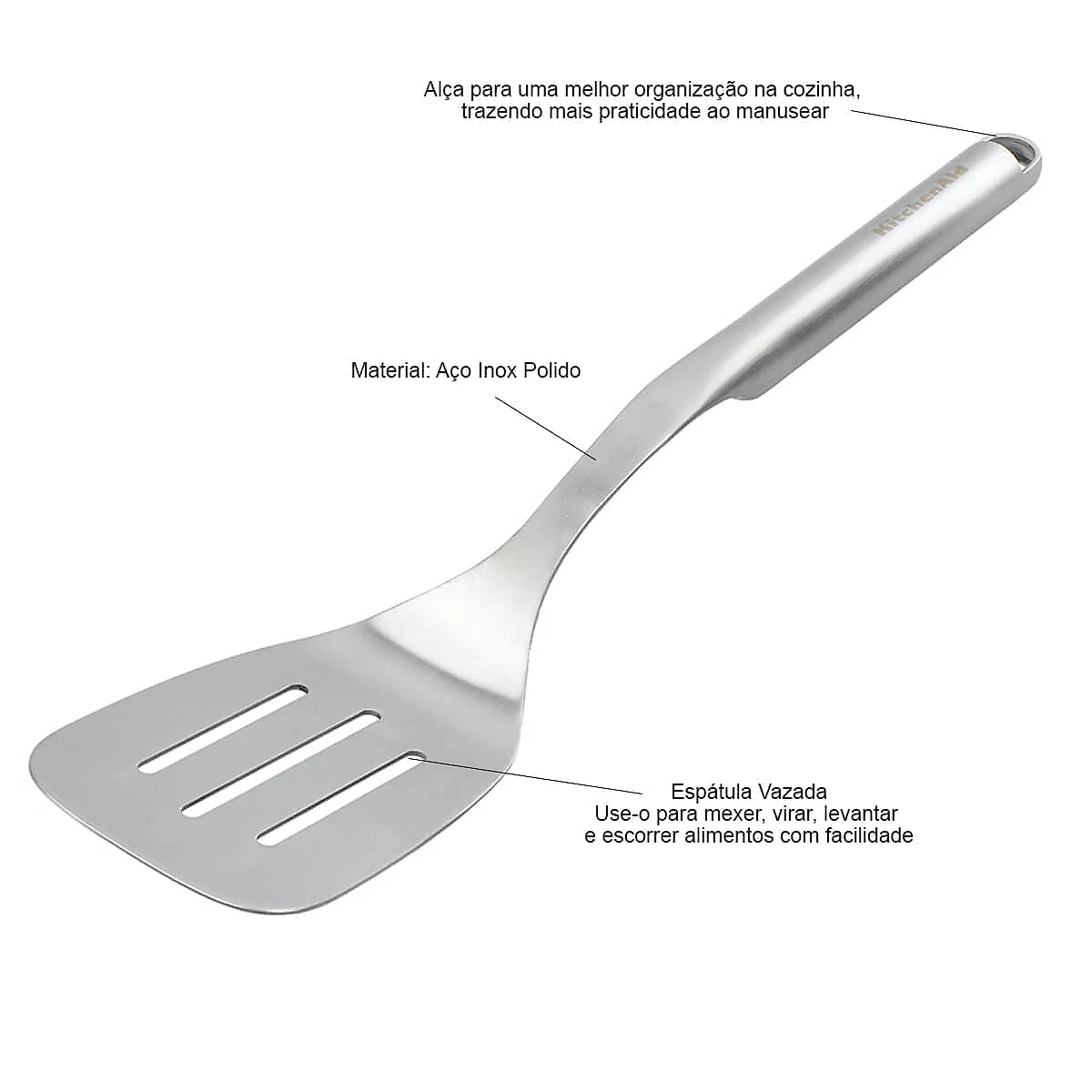 Espátula Perfurada Premium de Aço Inox com Alça - KitchenAid