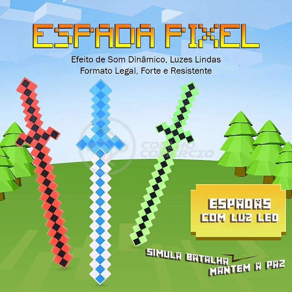 Brinquedo Espada Pixel Minecraft 58cm à Pilha vermelho