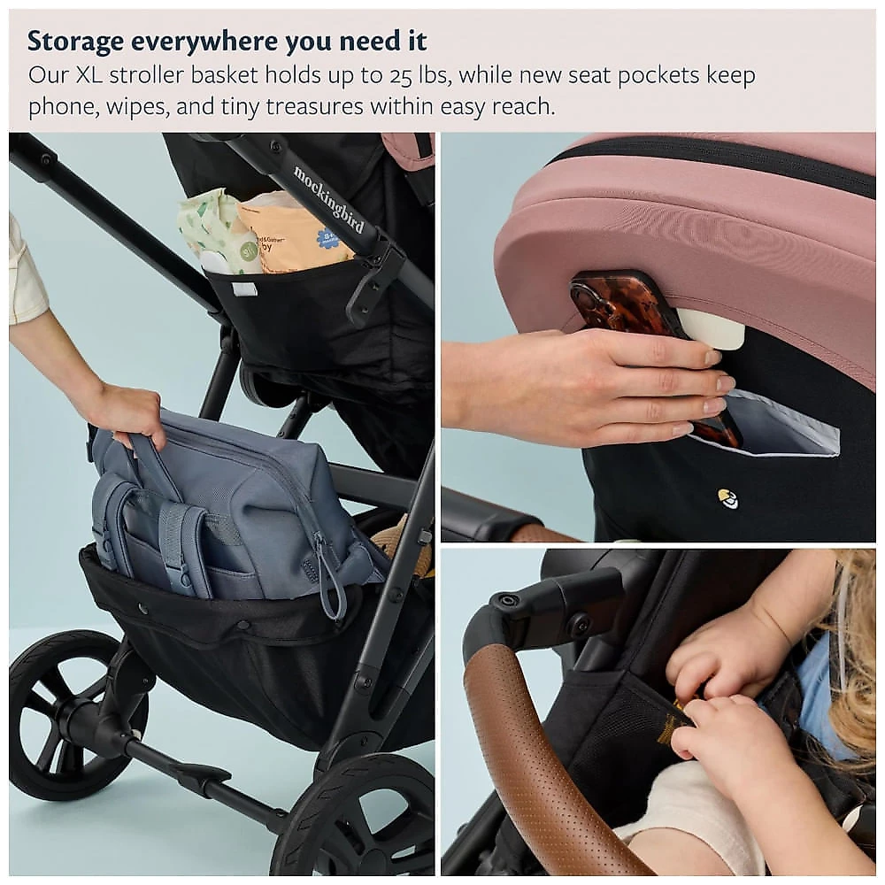 Carrinho de Bebê Mockingbird Single-to-Double 3.0 Preto Conversível 1 a 3 Crianças até 22,7 kg