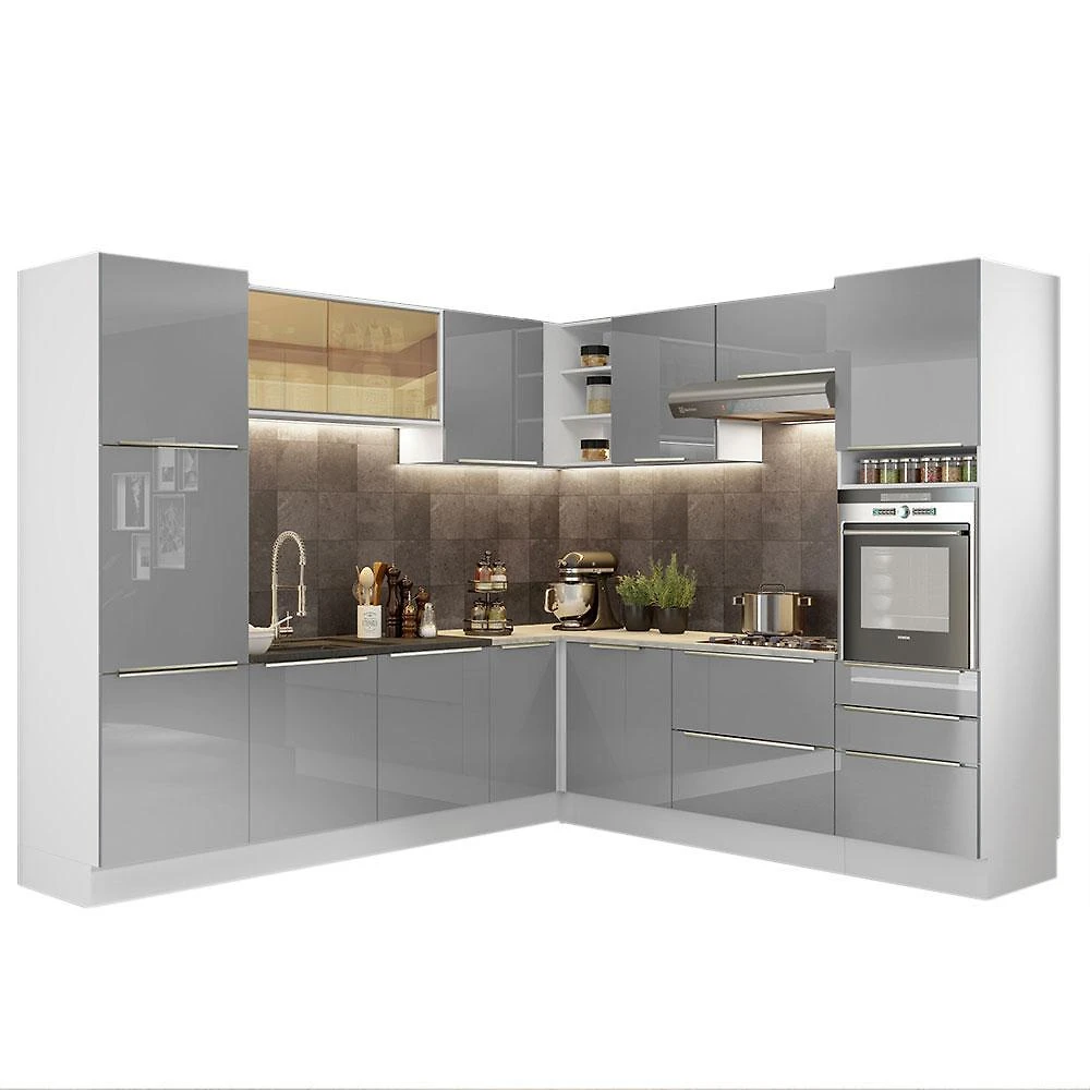 Cozinha completa de canto madesa lux com armário e balcão - branco/cinza