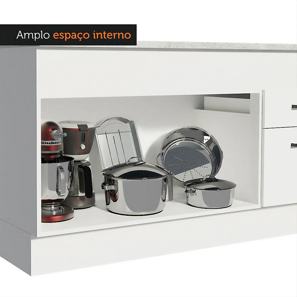 Balcão de pia cozinha 150 cm 2 portas e 2 gavetas (com tampo) branco agata madesa