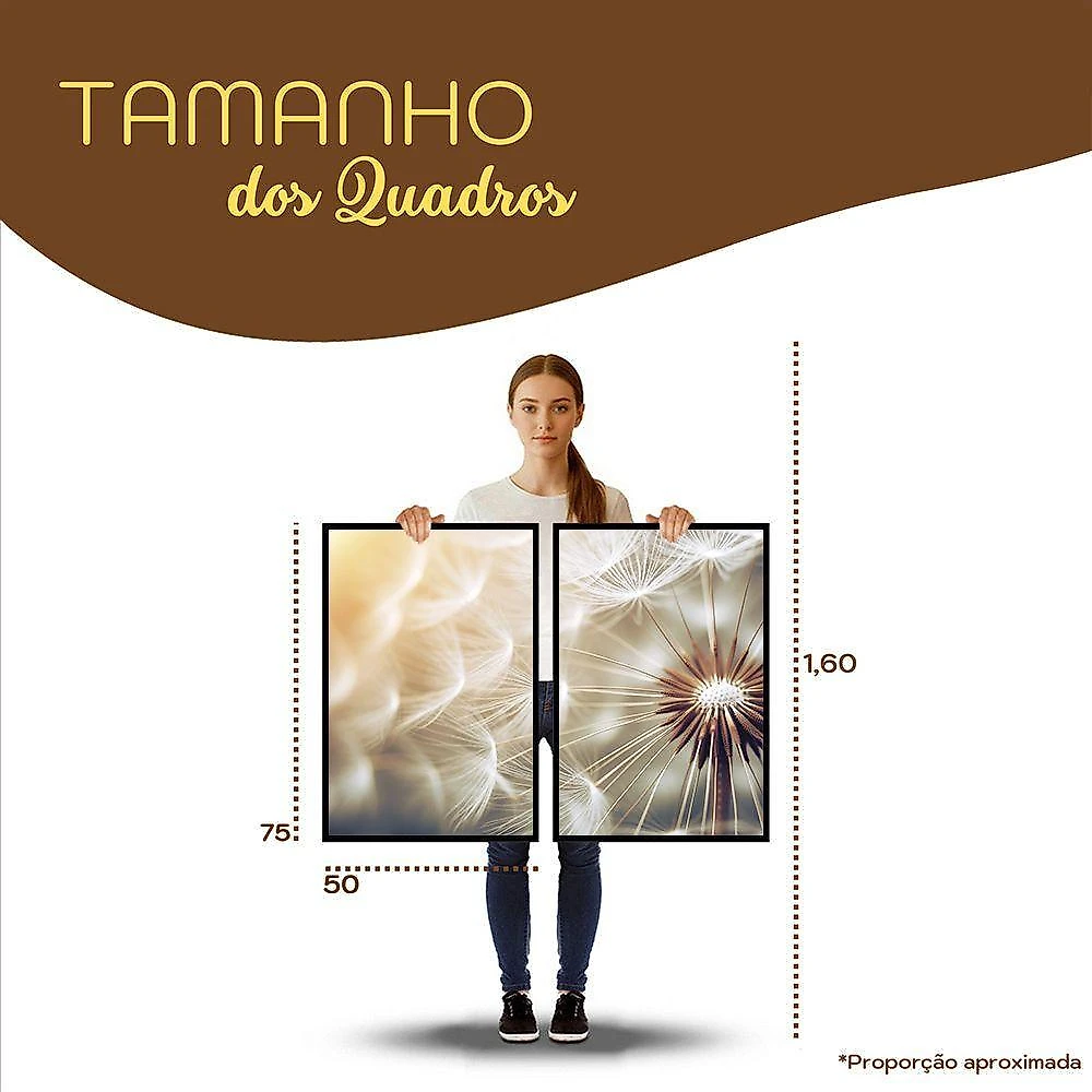 Quadro Decorativo Dente de Leão Duo 02 Retangular Moldura Preta SHD Soleil Home Decor 2 Peças