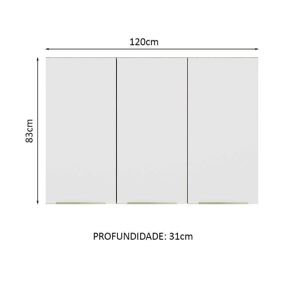 Armário aéreo 120 cm 3 portas rustic/branco veludo lux madesa