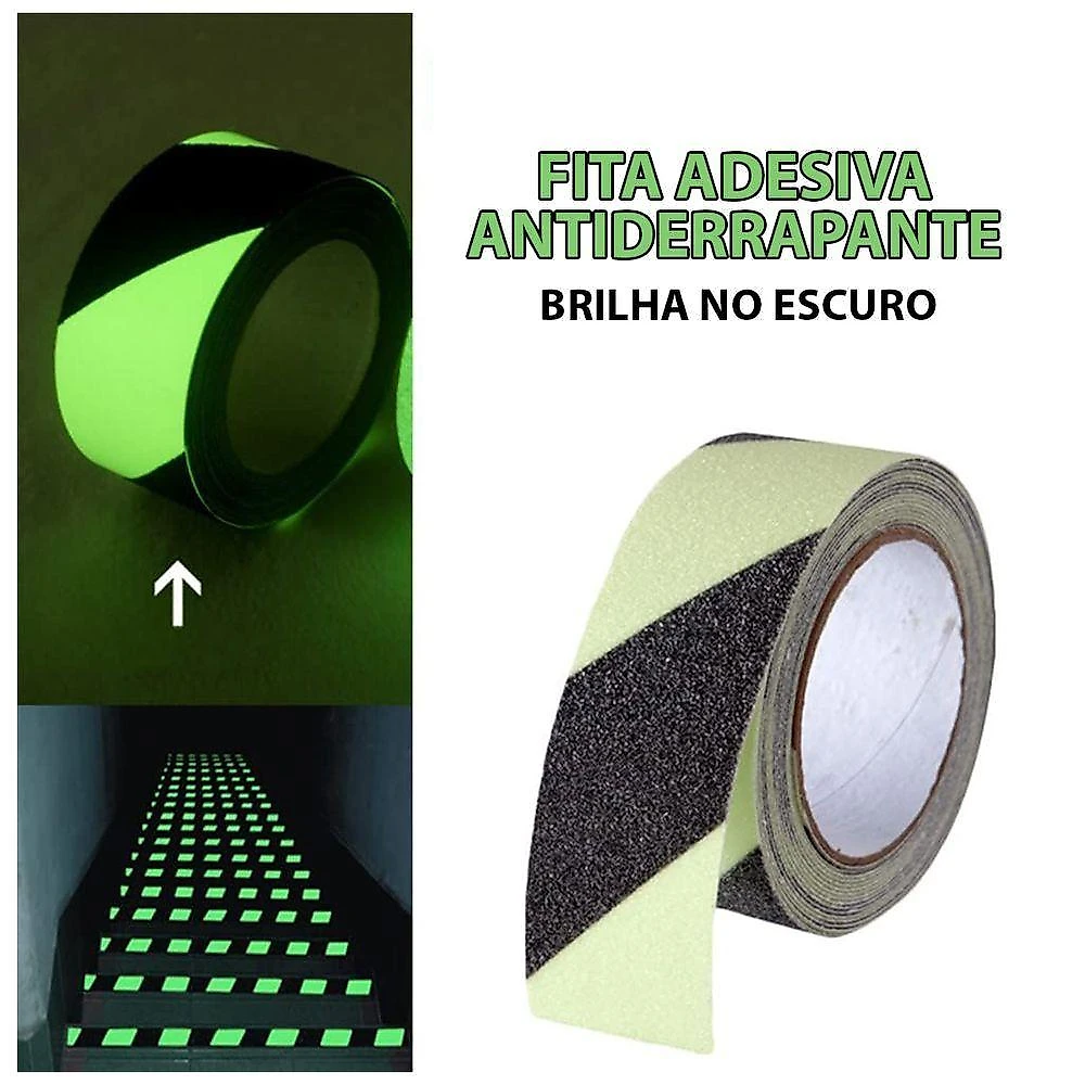 Fita Antiderrapante 5 Metros Fluorescente Brilha No Escuro Escadas Degraus Chao Segurança
