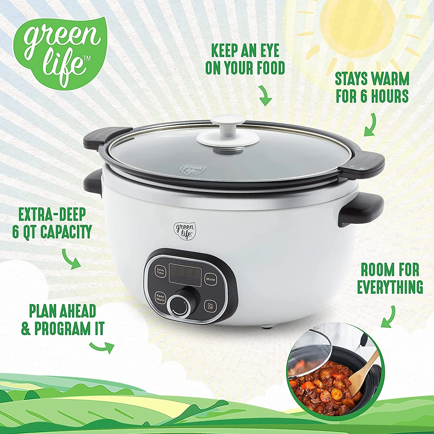 GreenLife Panela Elétrica Multifuncional 5L cControle de Temperatura 110V Branca