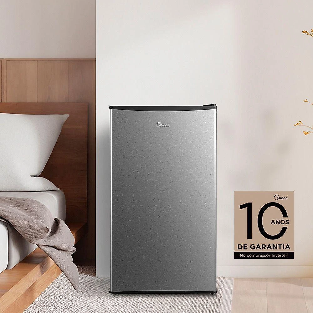 Frigobar Midea 93L Inverter Preto Com Porta Na Cor Inox Bivolt