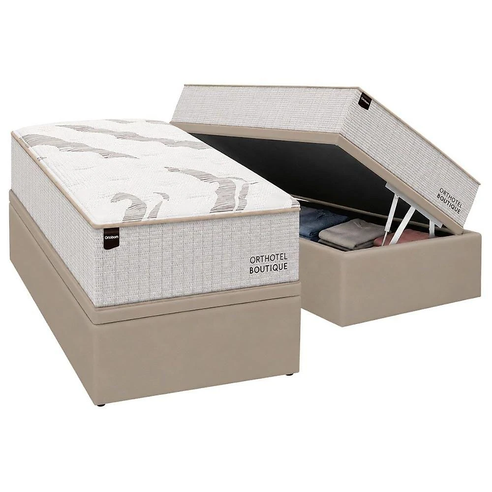 Cama Box com Baú Solteiro Suede Clean Molas Ensacadas One Face Tecido Bege Ortobom 88CM webcontinental-7896988398337