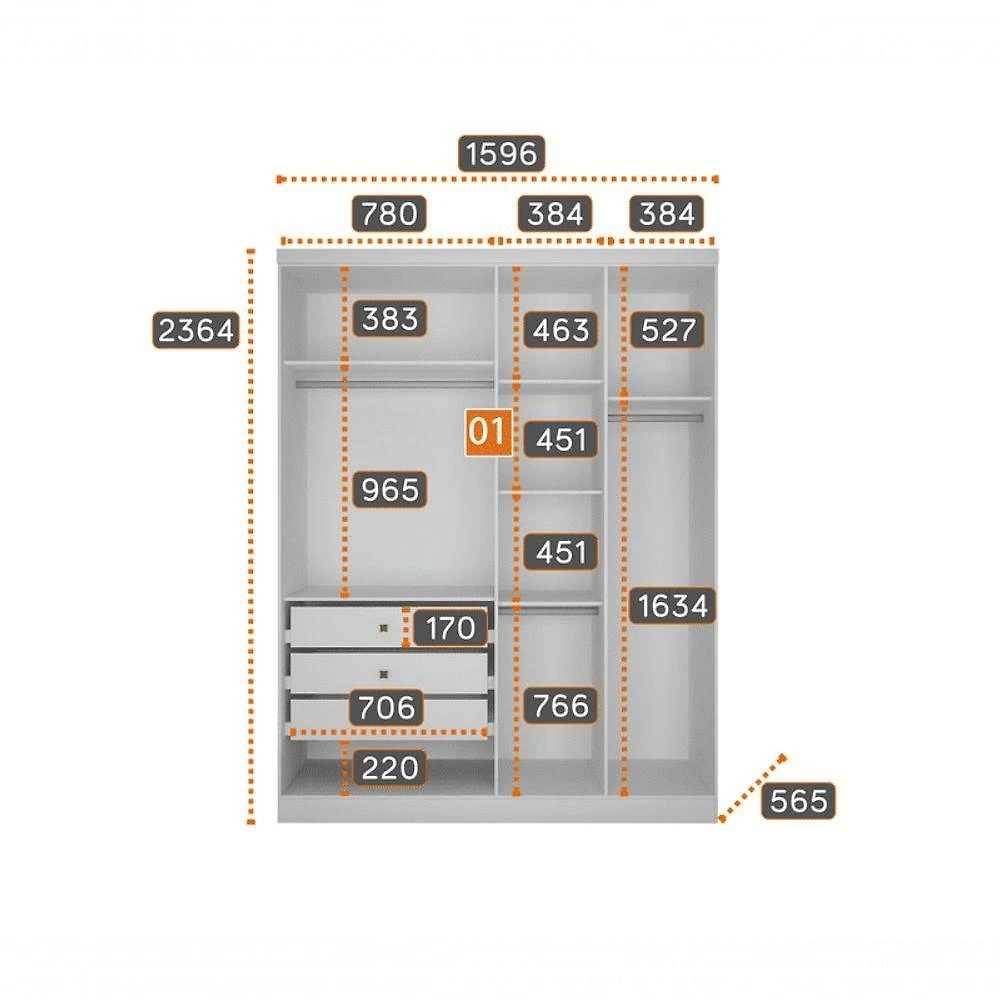 Closet Modulado Linea 6 Gavetas 12 Prateleiras MDF Branco Móveis Novo Horizonte