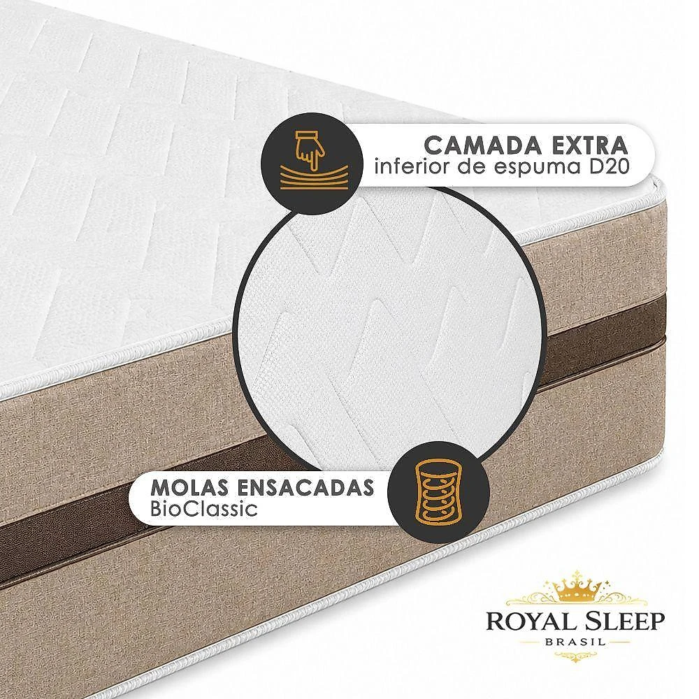 Cama Box com Baú Solteiro Bioclassic Molas Ensacadas Suede Bege Royal Sleep 88CM