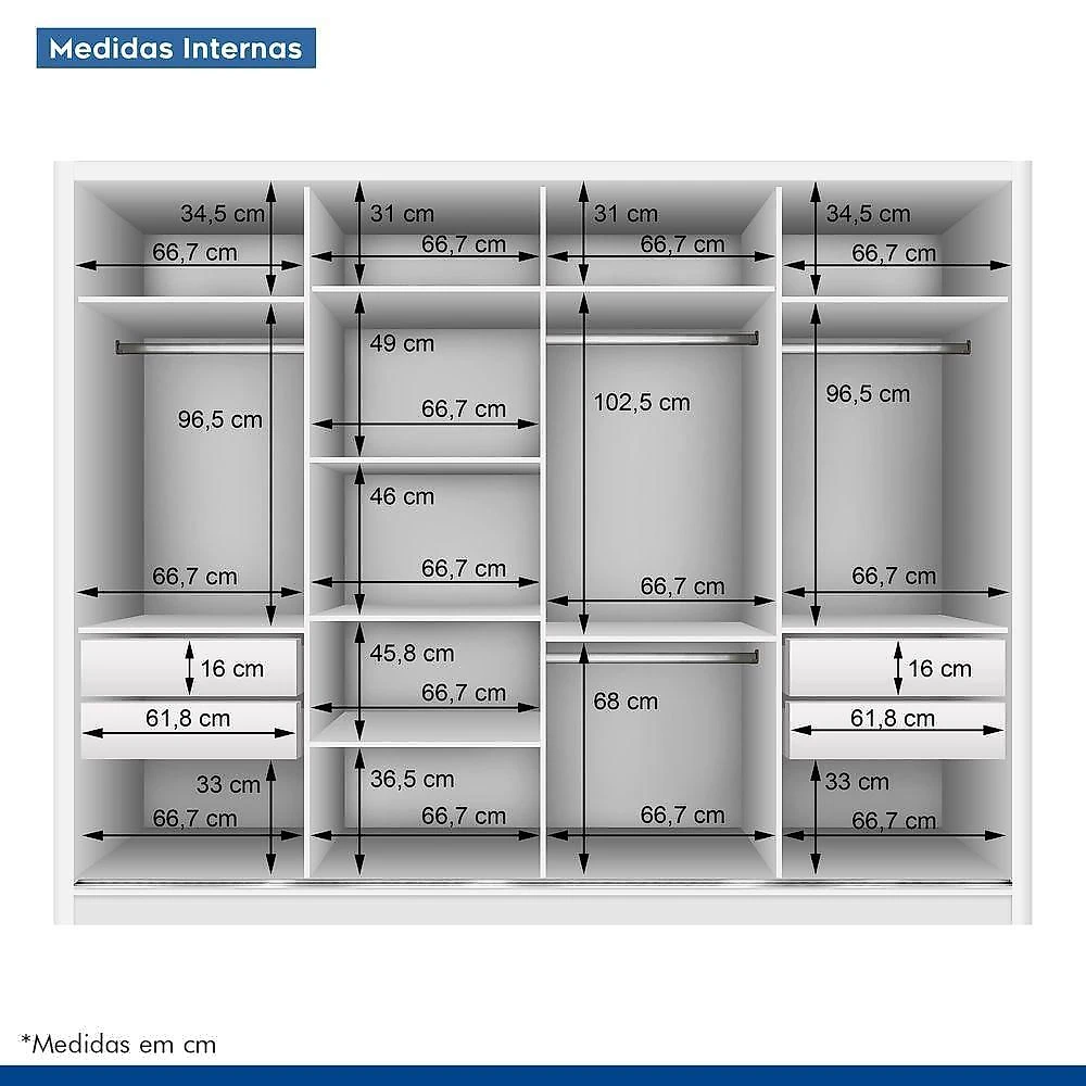 Closet Casal Sem Portas 4 Gavetas Florença Minastex Branco