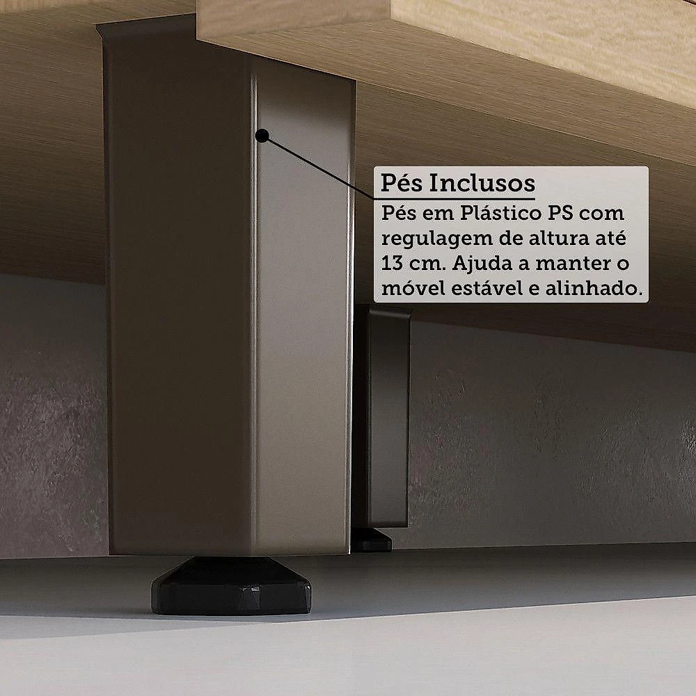 Paneleiro 100% Mdf 4 Portas 70cm Aura Luciane Móveis Carvalho-cinza Cristal