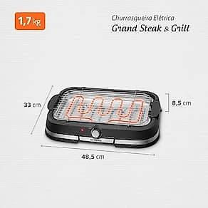 Churrasqueira Elétrica Mondial Grand Steak & Grill CH-08-BI Inox Preta 110V