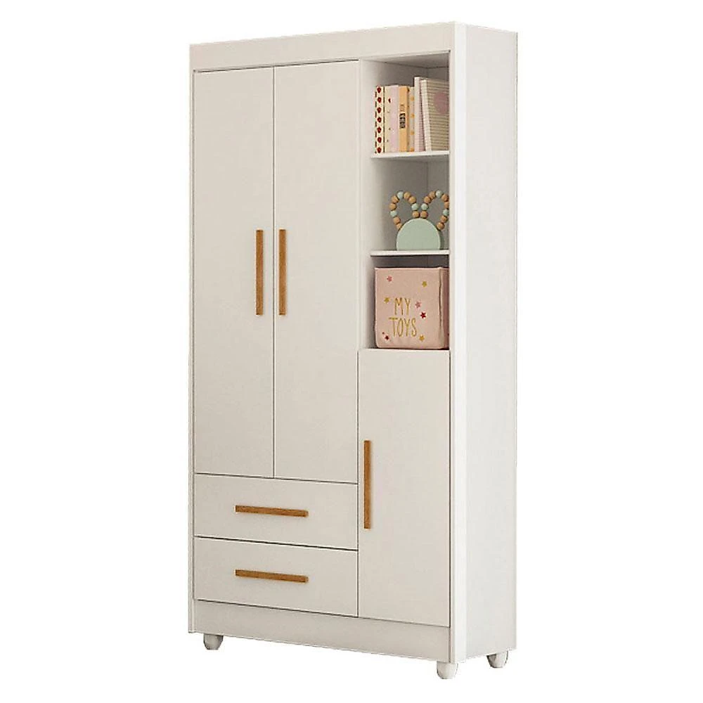 Guarda Roupa Infantil Flocos 3 Portas 2 Gavetas MDF 70CM Branco com Berço e Colchão Tigus Móveis