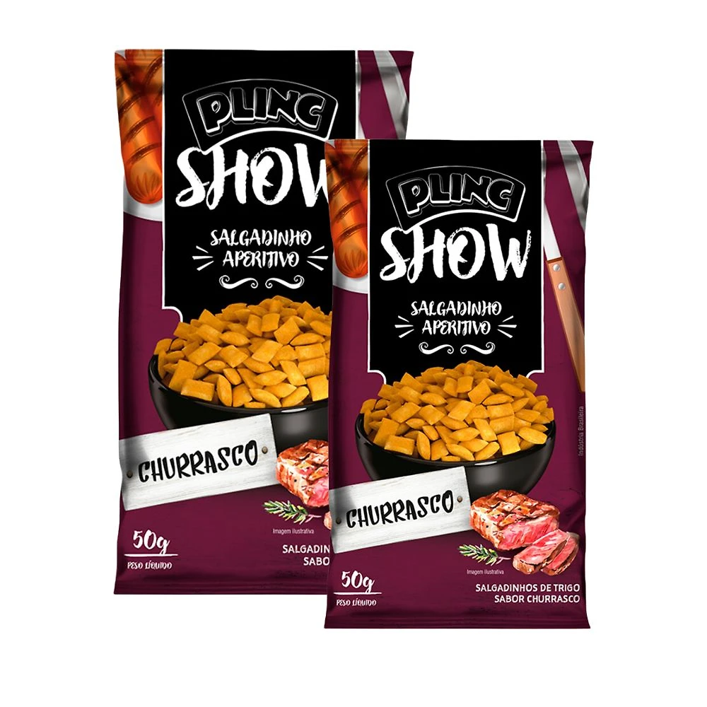 Kit 2 Salgadinho Aperitivo Plinc Show Sabor Churrasco 50g