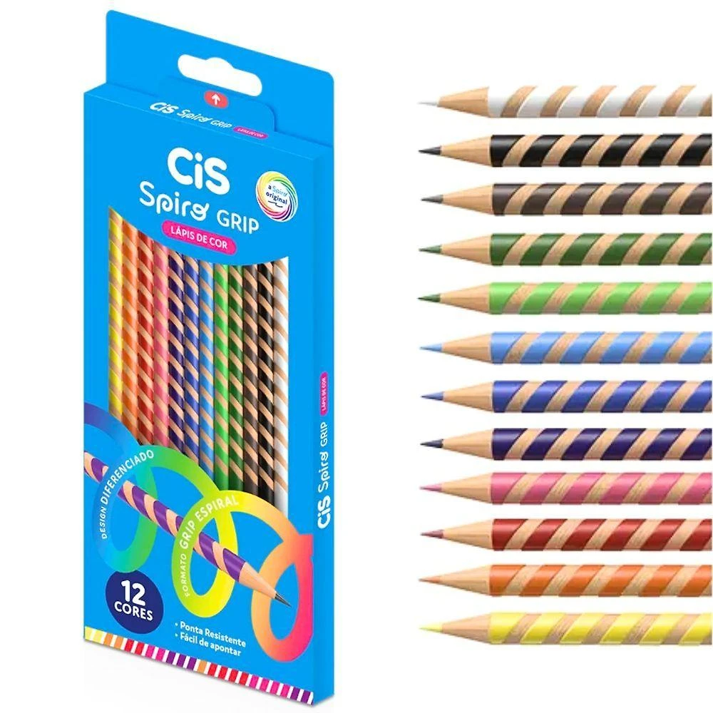 Lápis De Cor Spiro Grip 12 Cores Formato Espiral Cis