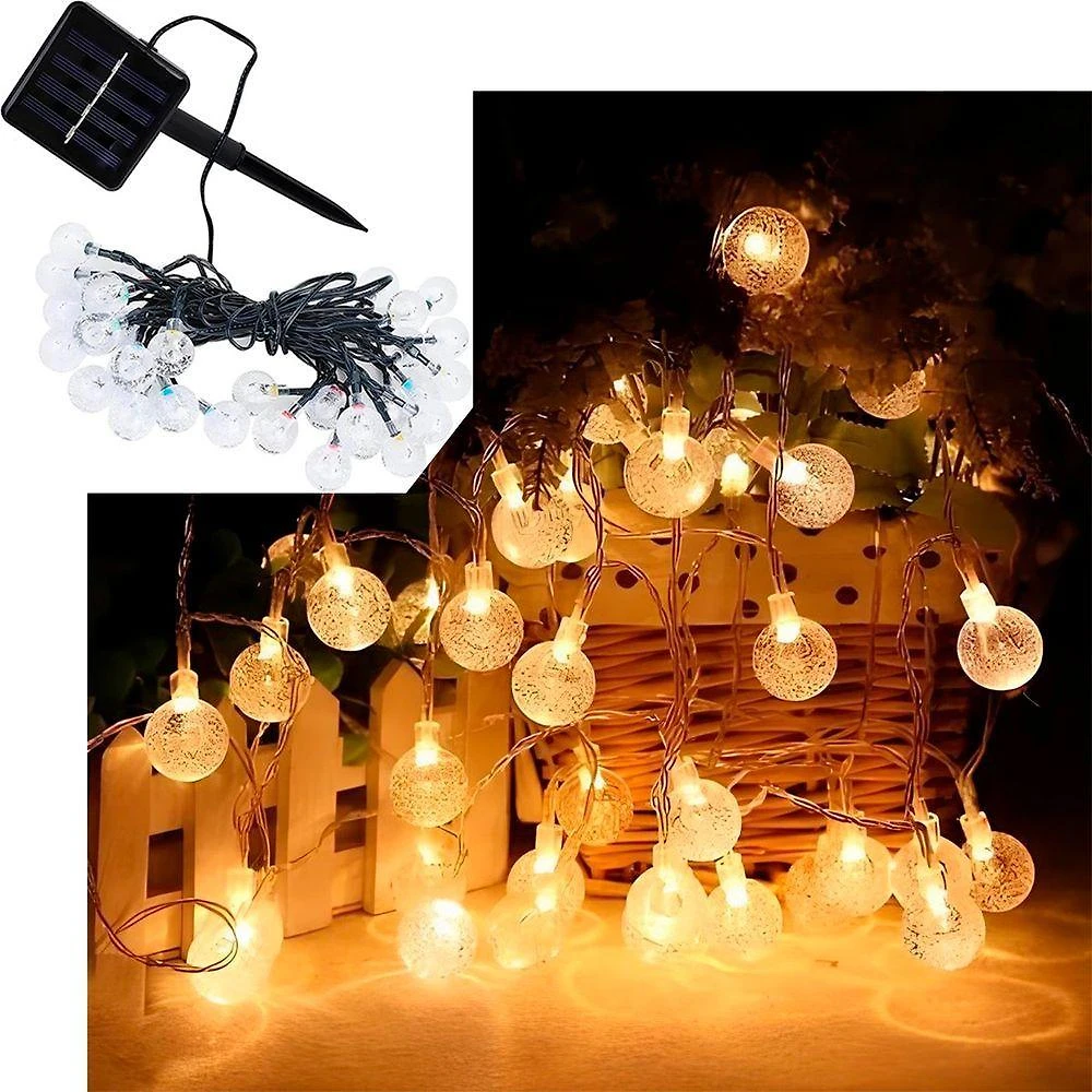 Pisca Cordão Natalino Solar Jardim 20 Bolinhas Amarelo 5m com Leds Amarelo Outras Marcas