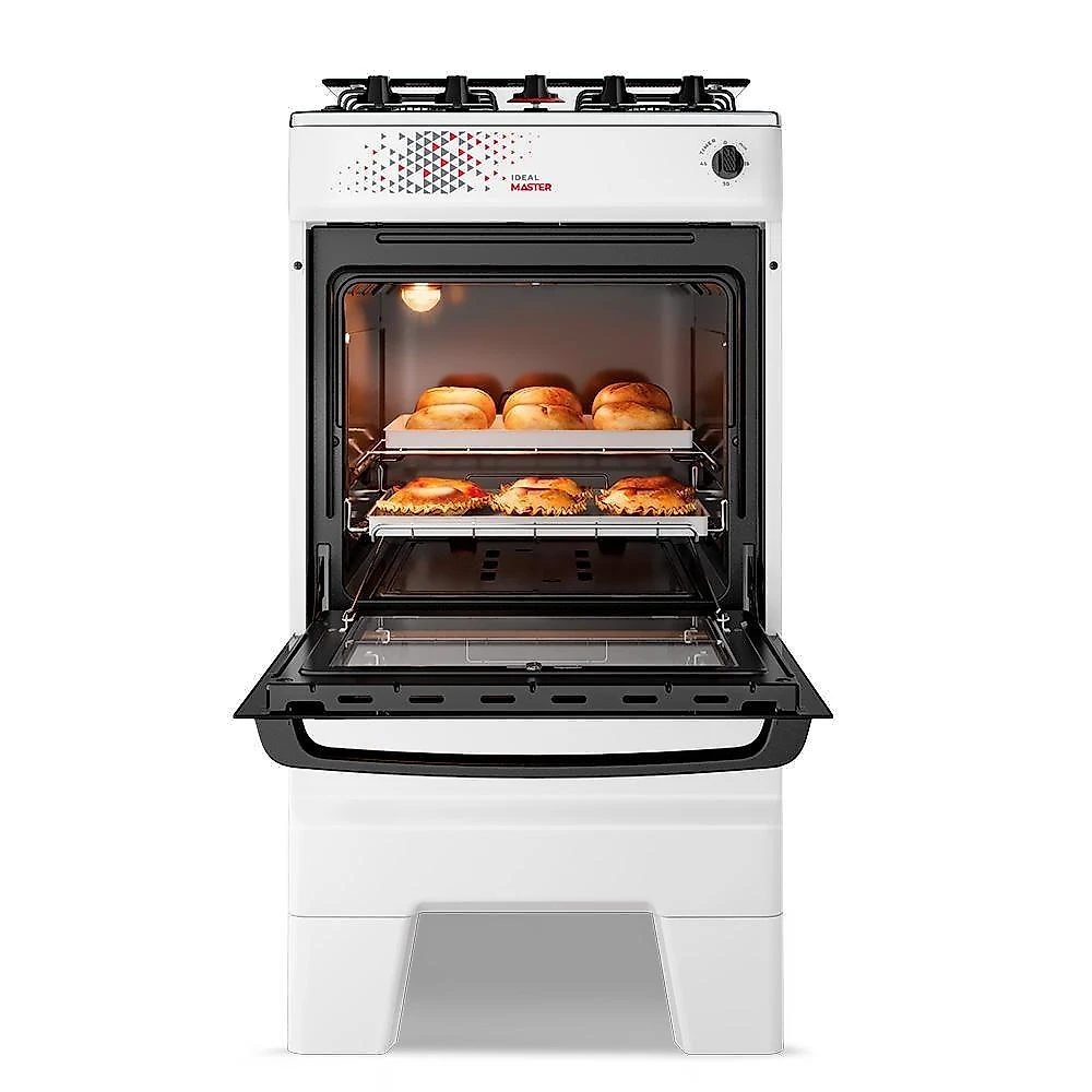 Fogão A Gás Mesa Inox Tampa De Vidro Forno 50L Esmaltec Ideal Master Branco 4 Bocas Bivolt