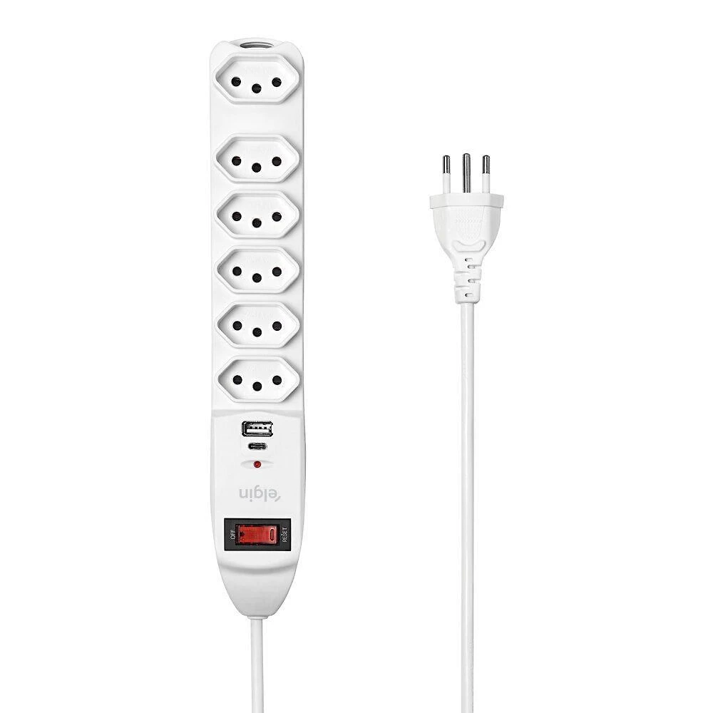 Filtro de Linha Elgin 6 Tomadas 10A com Usb a e Usb C Bivolt