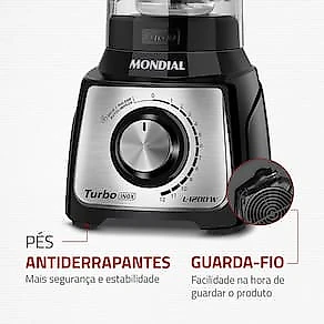 Liquidificador Mondial Turbo Inox L1200 BI Preto/Inox 1200W com 12 Velocidades 110V