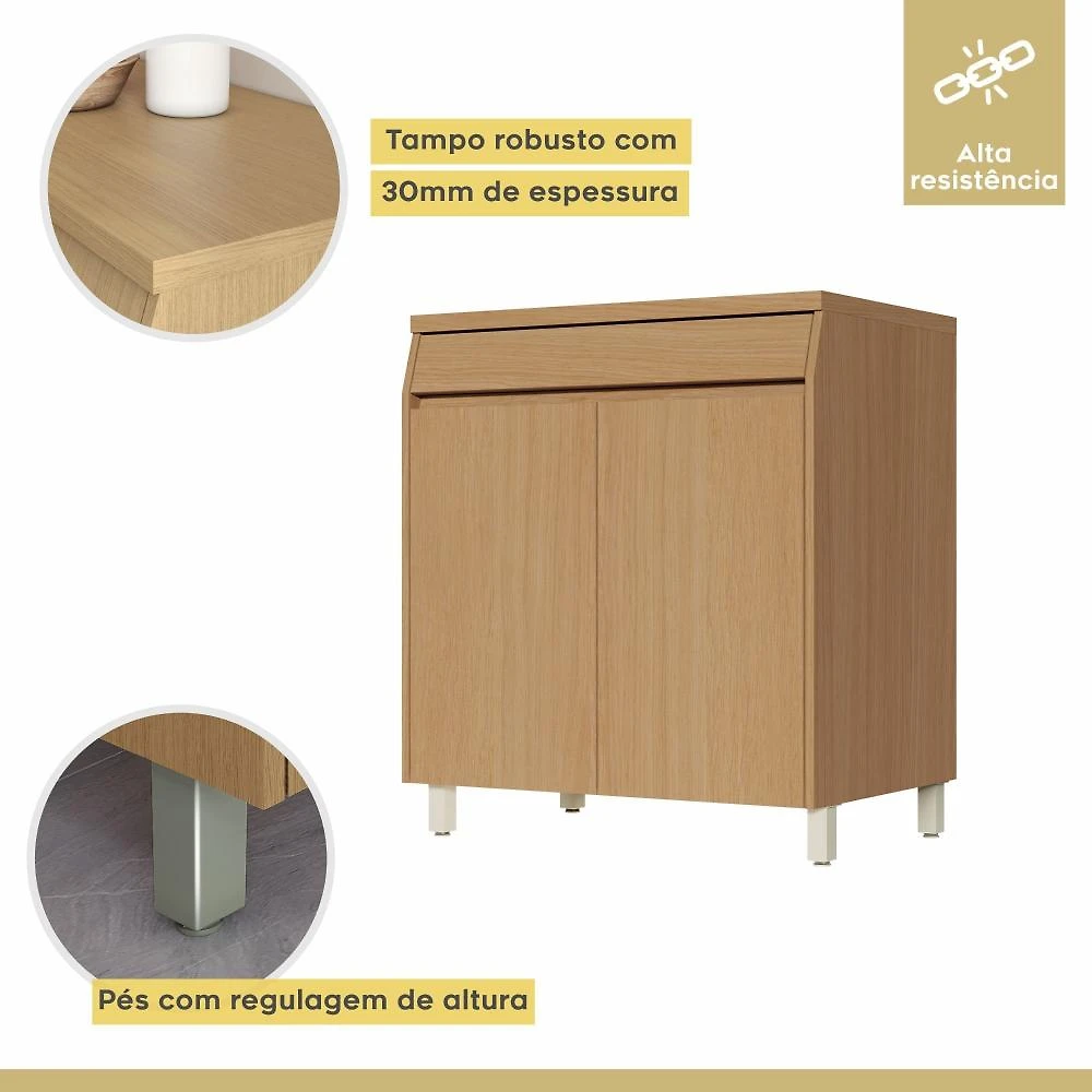 Miniatura Balcao 2 Portas 1 Gaveta 80cm Simone Mendes 100% Mdf Carvalho/Greige
