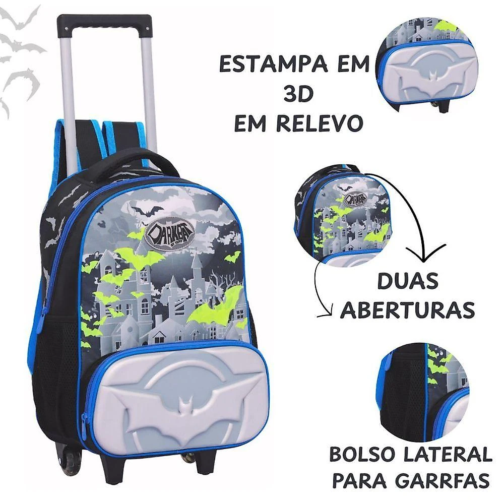 Kit Escolar Yepp Dark Bat Mochila Rodinhas Lancheira Térmica Estojo Batman webcontinental-7899676843409