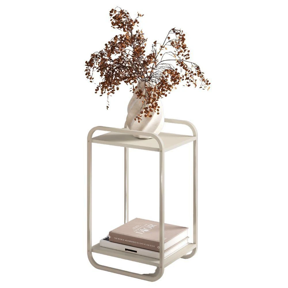 Mesa Lateral Luna Quadrada MDF Metal Pintado 40CM Off White Artesano Móveis
