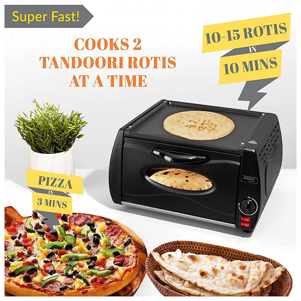 Forno Elétrico de Bancada para Pizza e Pão com Controle de Temperatura, 110V, Angaar, Preto