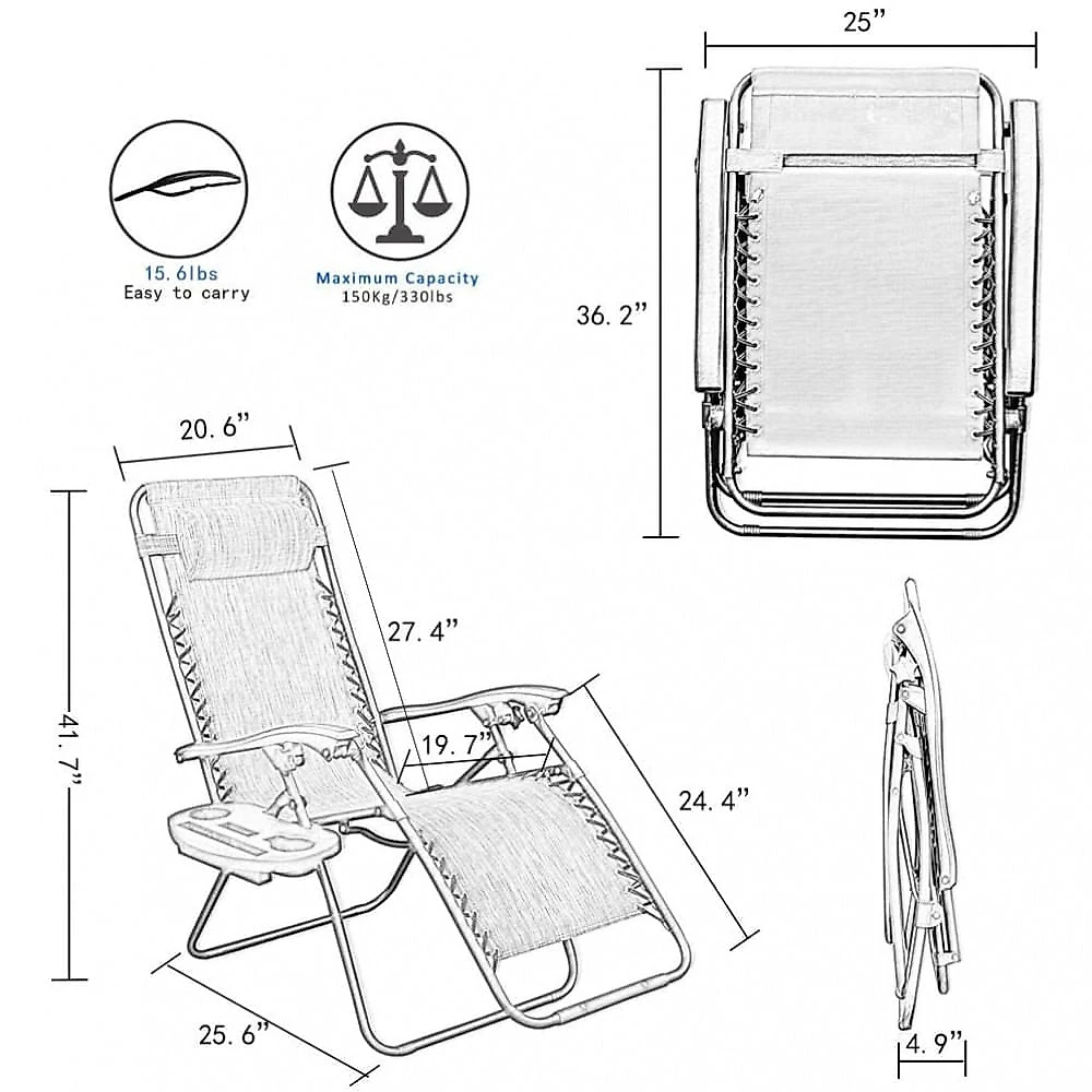YOMIFUN Cadeira Reclinável Ajustável Gravidade Zero com A poio de Cabeça e Porta Copos Bege