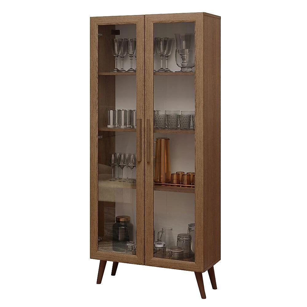 Cristaleira 70 Cm 2 Portas De Vidro Com Pés Cônicos Rustic/marrom Madesa Rustic/marrom