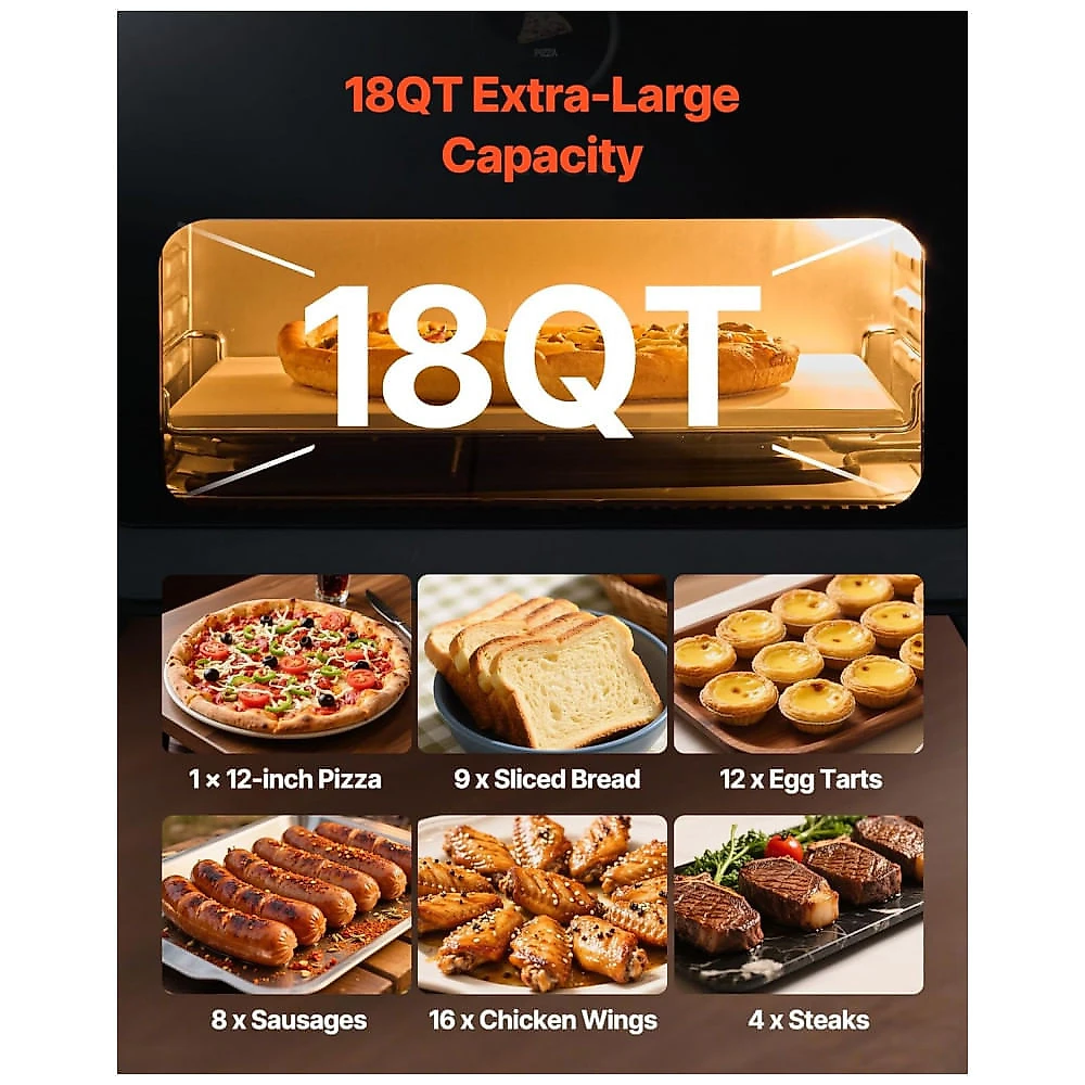 Forno de Pizza Elétrico VEVOR JG2-18H 30 cm Air Fryer Combo 8 Modos Pedra Refratária 399°C 110V