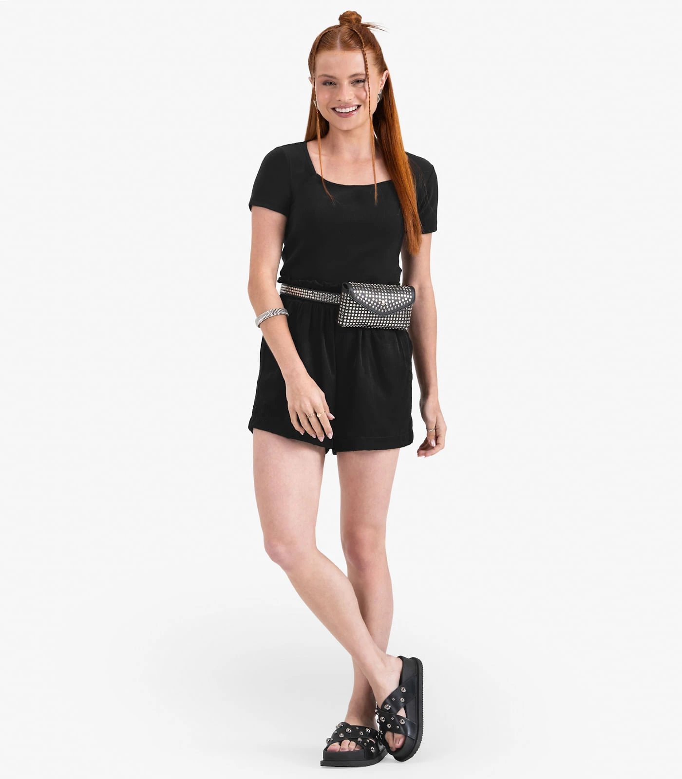Blusa Juvenil Manga Curta em Ribana Minty Preto